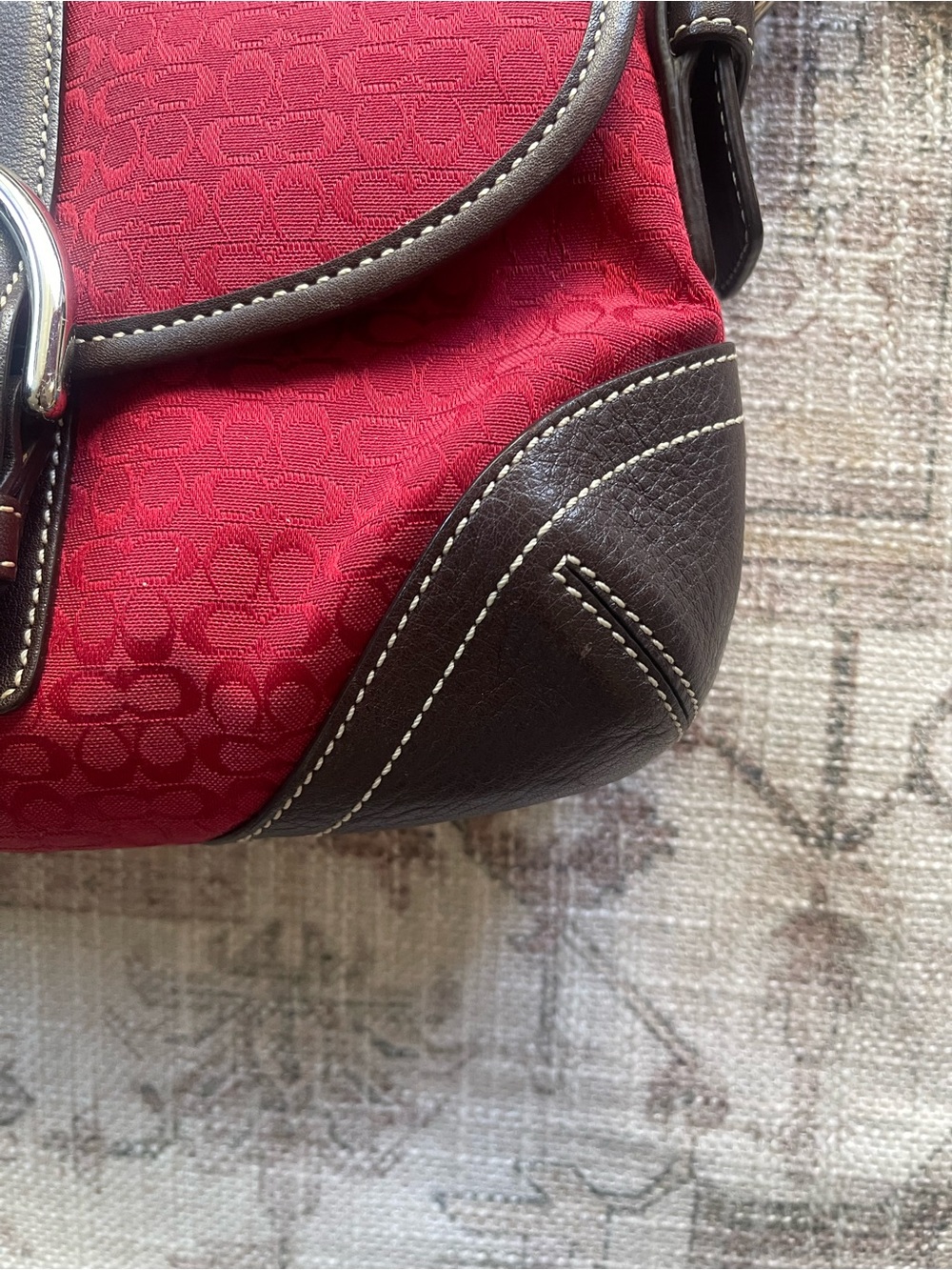 Coach Y2K Red SoHo Hobo Mini Flap Canvas Monogram Bag - Picture 4 of 15